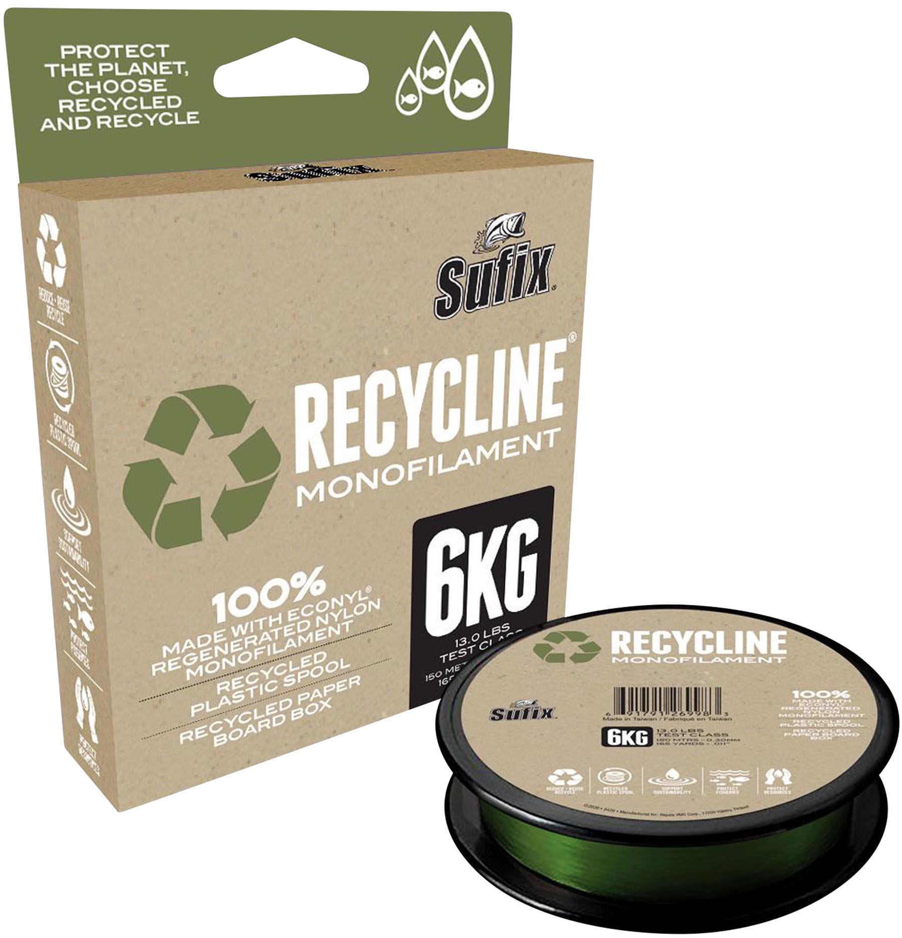 Sufix Recycline monofilament-lina grön 0.400 mm x 150 m