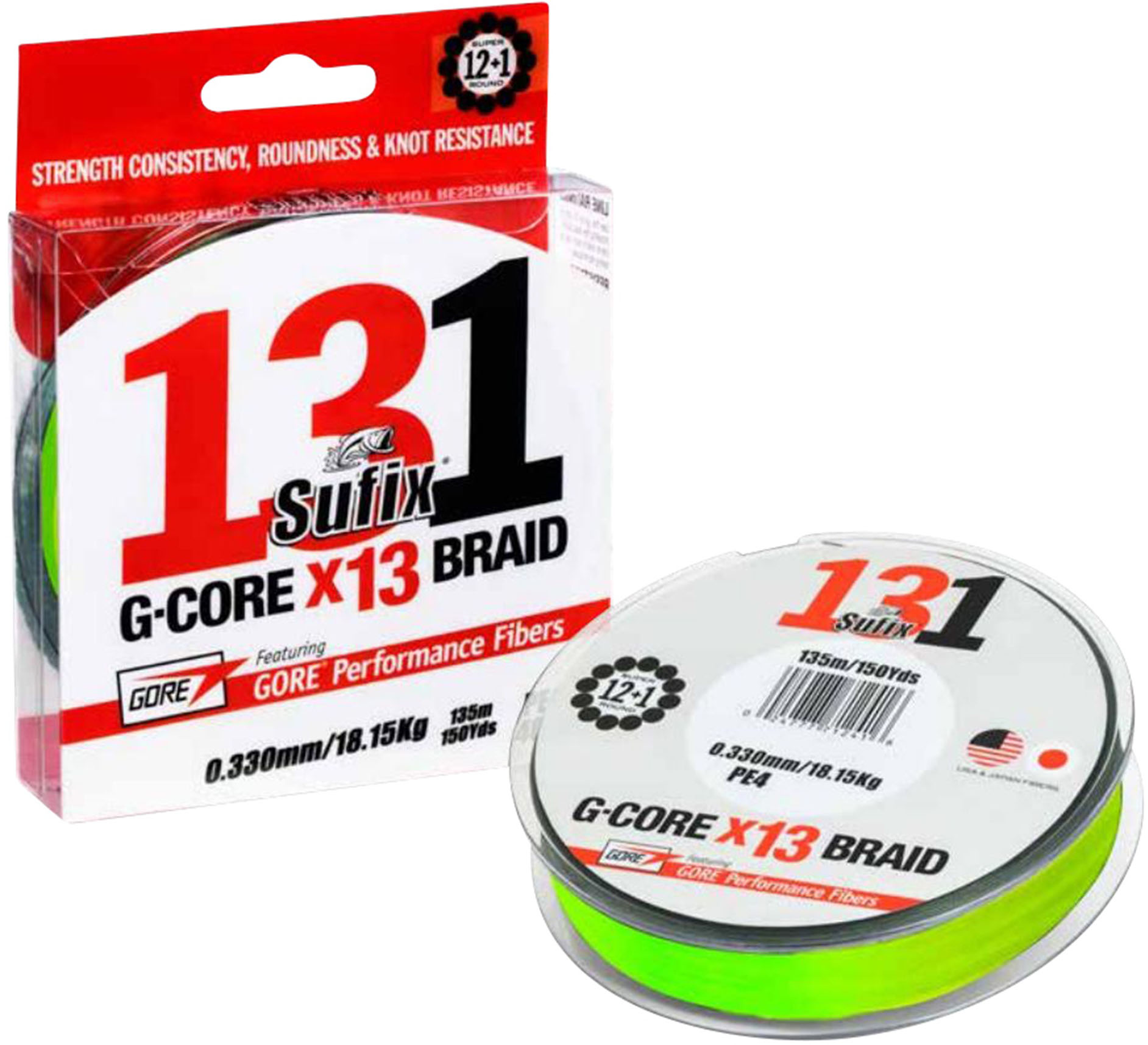 Sufix 131 G-Core x13 Braid flätlina neon chartreuse 0.205 mm x 150 m
