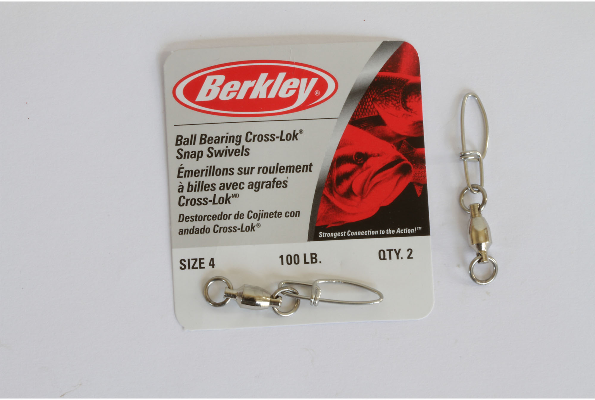 Berkley McMahon Cross-Lok beteslås med kullagrat lekande 275 lb/124.7 kg stl. 6 silver 2-pack