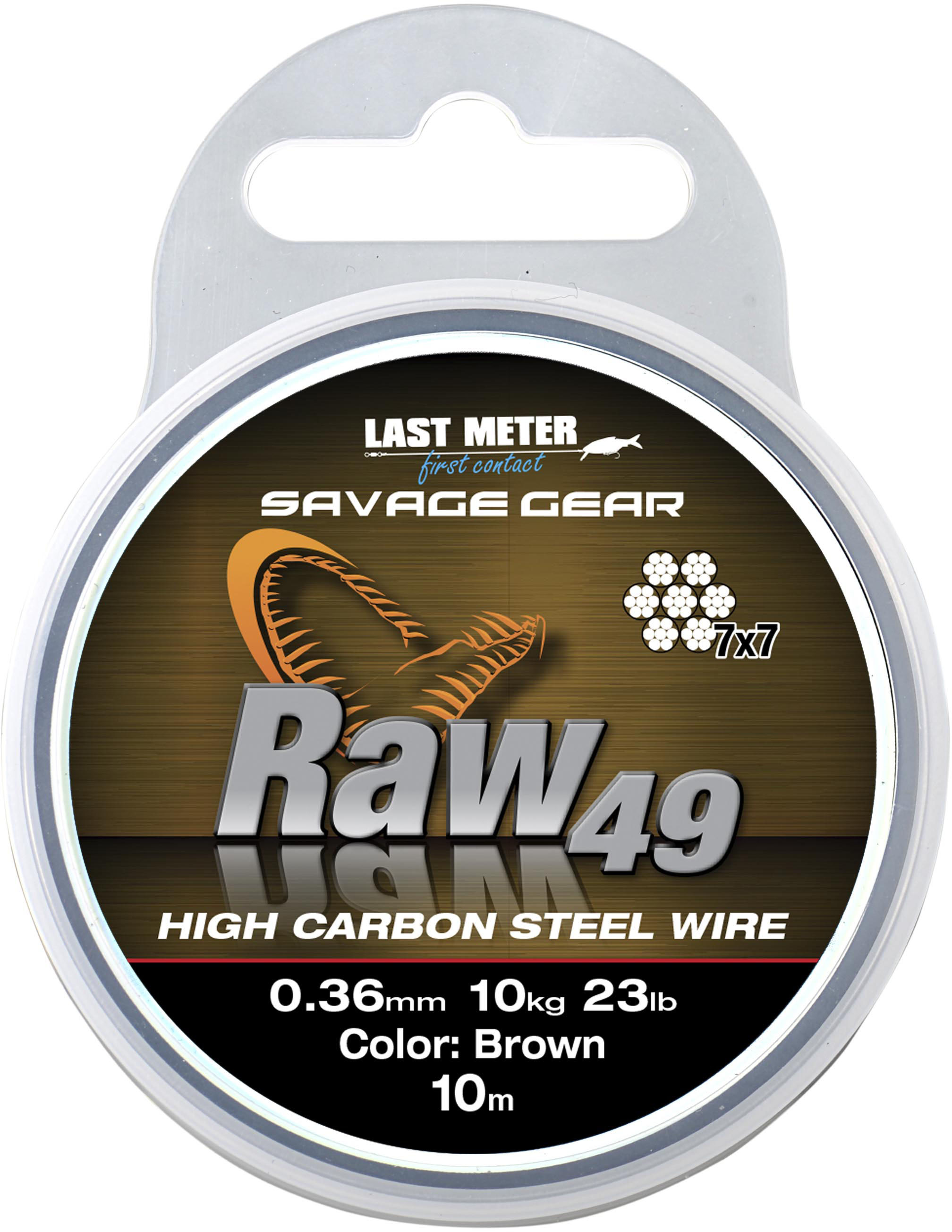 Savage Gear Raw 49 rostfri stålvajer 35 lb/16 kg uncoated brown 0.450 mm x 10 m