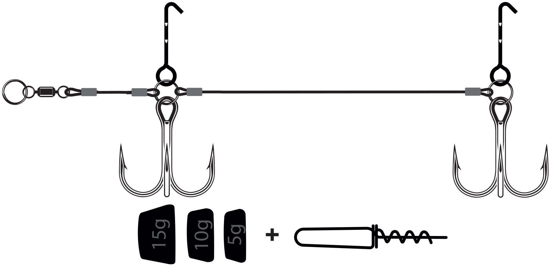 VMC Pike Rig stinger-kit light [5, 10, 15 g] 4+1-pack