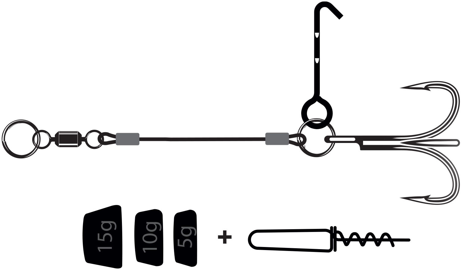 VMC Belly Pike Rig stinger-kit [5, 10, 15 g] 4+1-pack