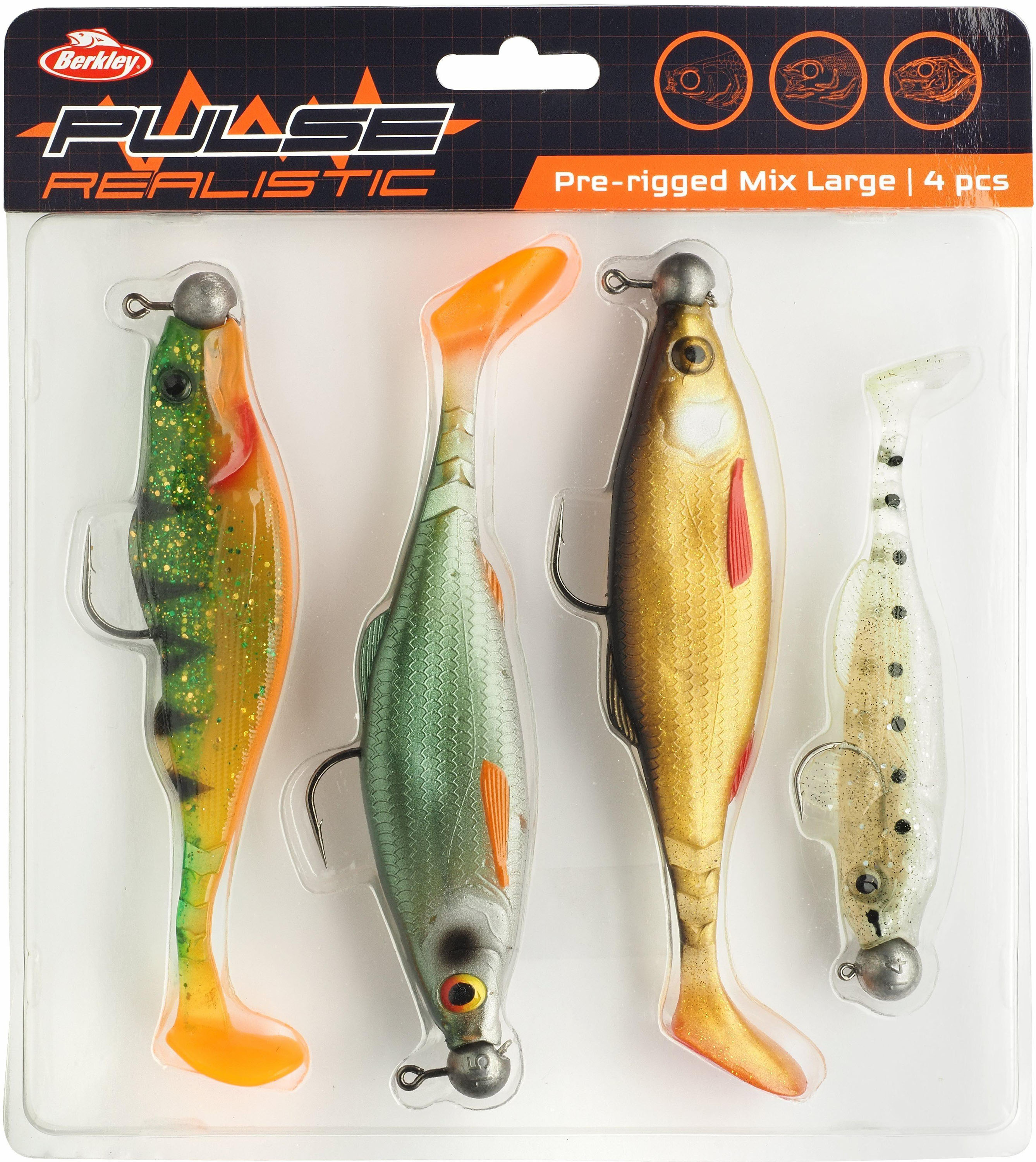 Berkley Pulse Realistic Mix pre-rigged jiggkit large 4+4-pack