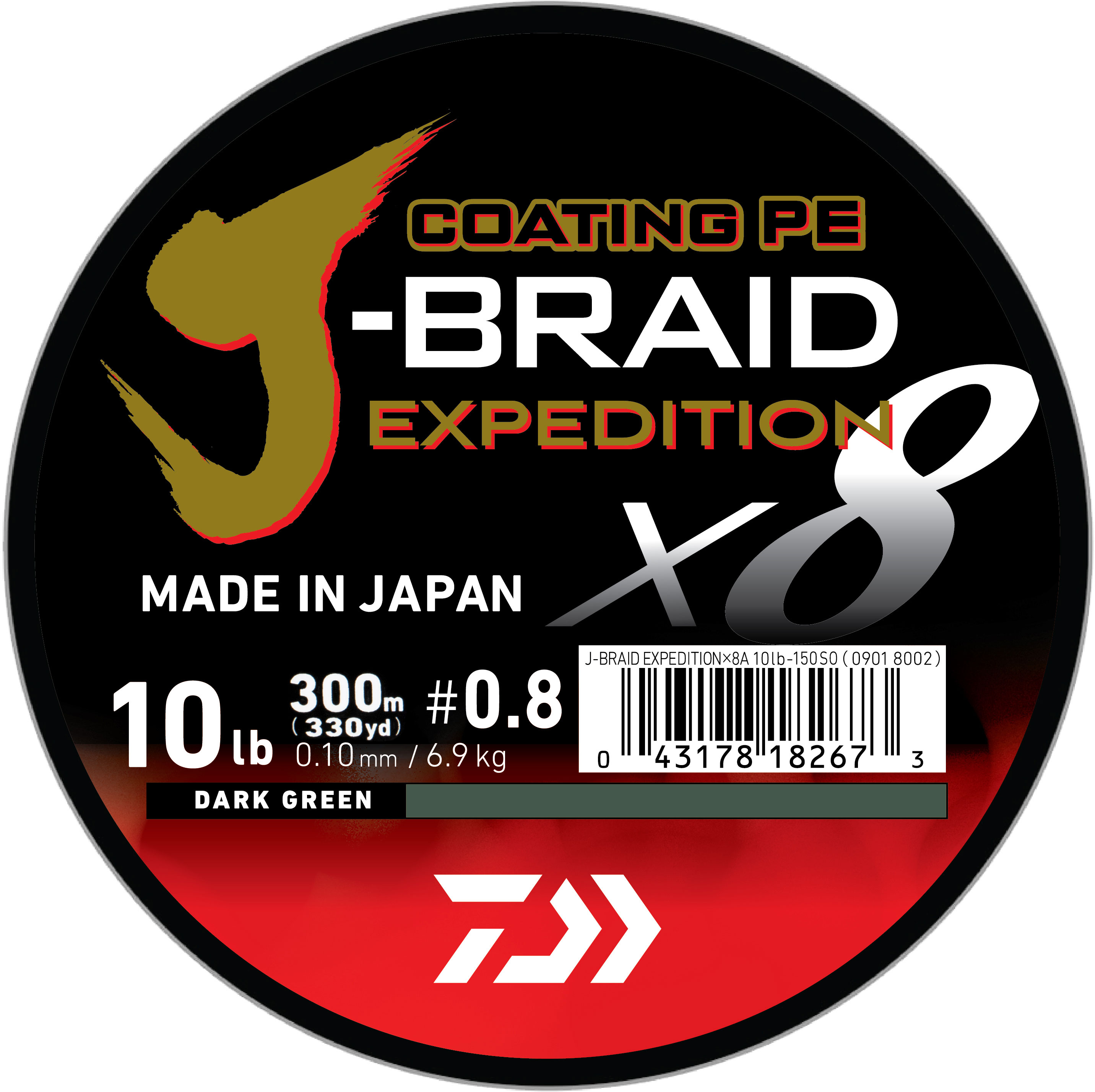 Daiwa J-Braid Expedition X8 flätlina dark green 0.180 mm x 300 m