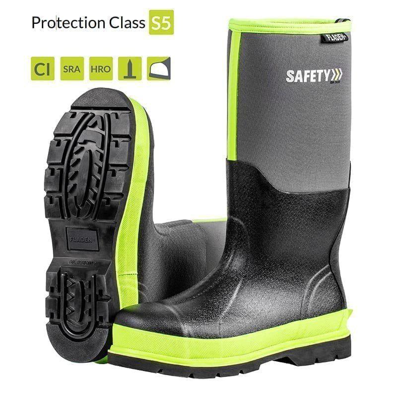 Fladen Safety Neoprene vinterstövlar med stålhätta svart/signalgul 40