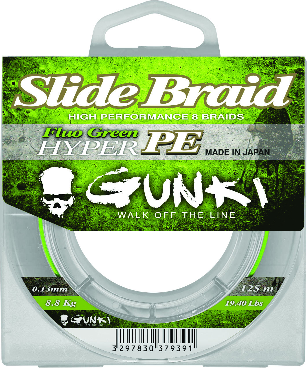 Gunki Slide Braid 125 flätlina hi-vis grön 0.130 mm x 125 m