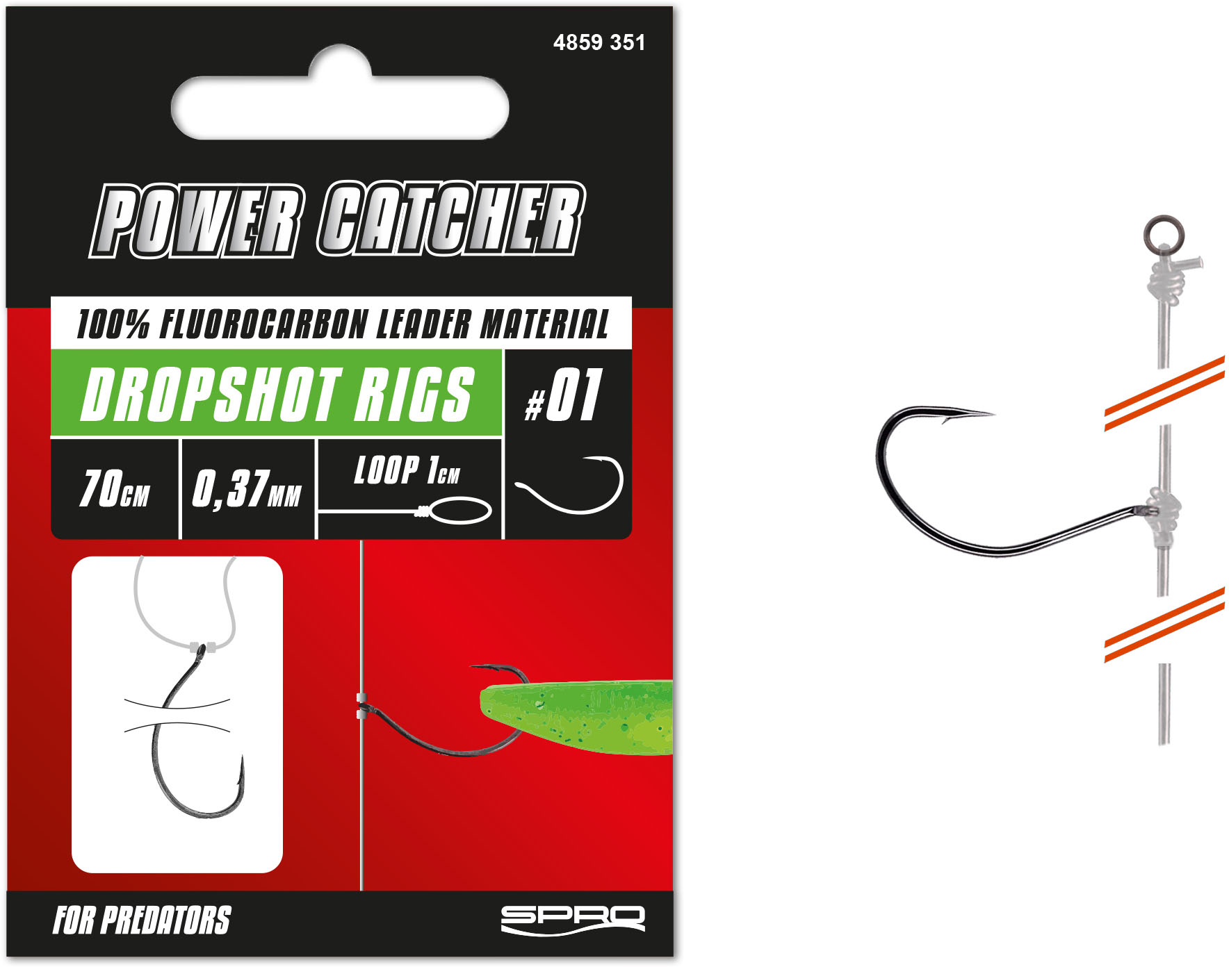 SPRO Power Catcher Dropshot Rigs med #02 krok [0.30 mm x 70 cm] 3-pack