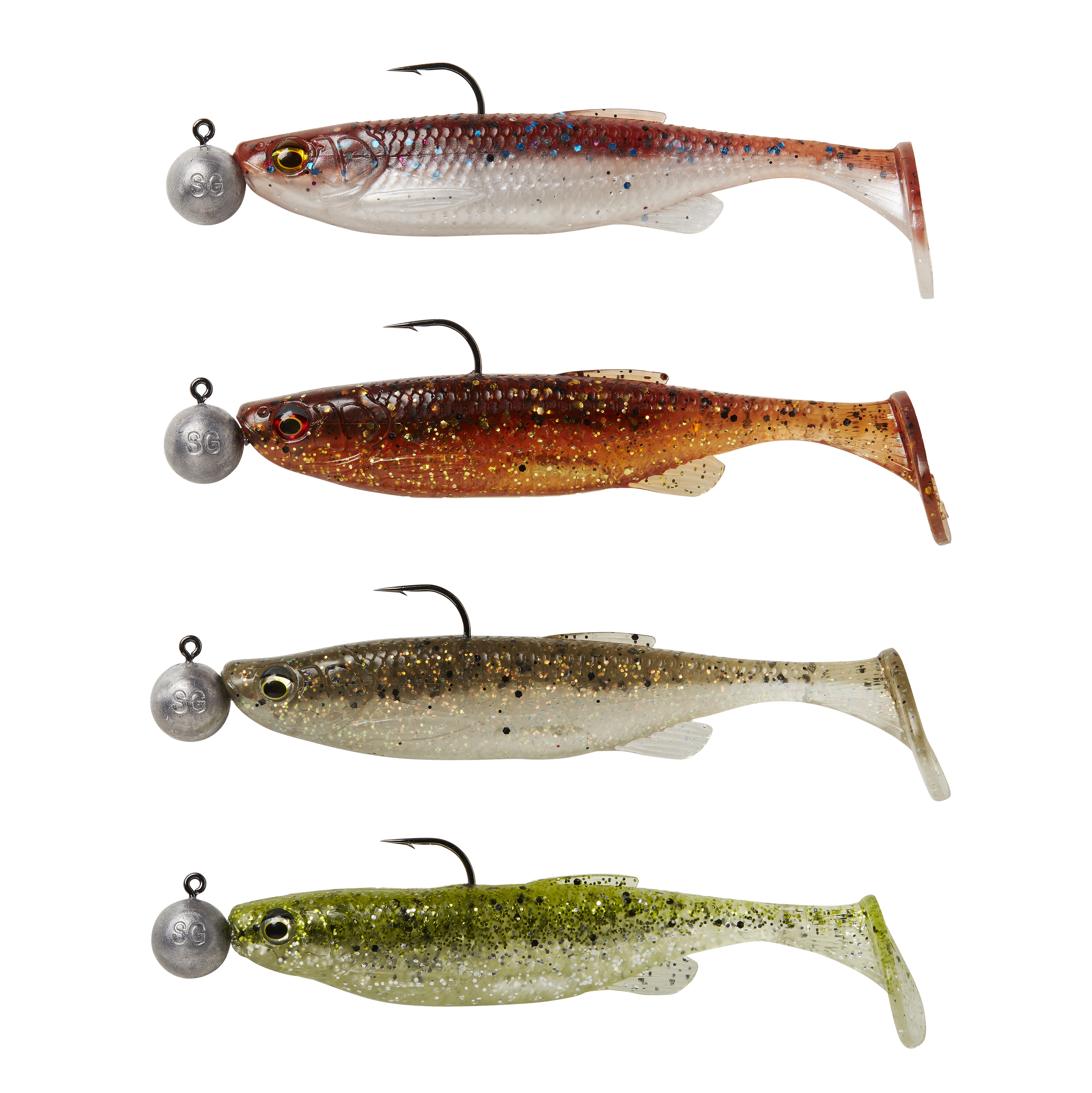 Savage Gear Fat Minnow T-Tail RTF 9 cm [7 g] + 7.5 g jiggskalle med 2/0 krok clear water mix 4+4-pack