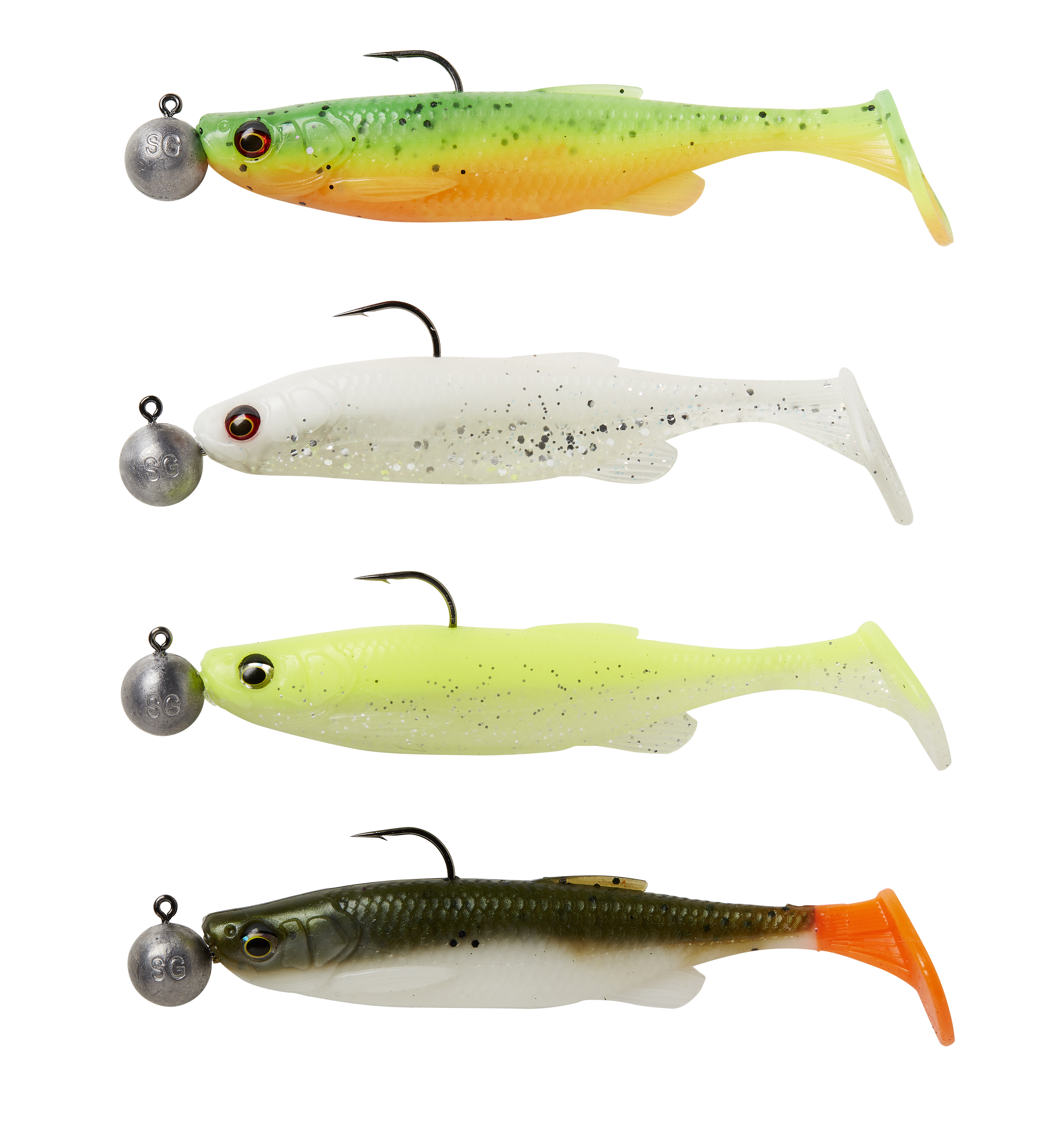 Savage Gear Fat Minnow T-Tail RTF 10.5 cm [11 g] + 10 g jiggskalle med 3/0 krok dark water mix 4+4-pack