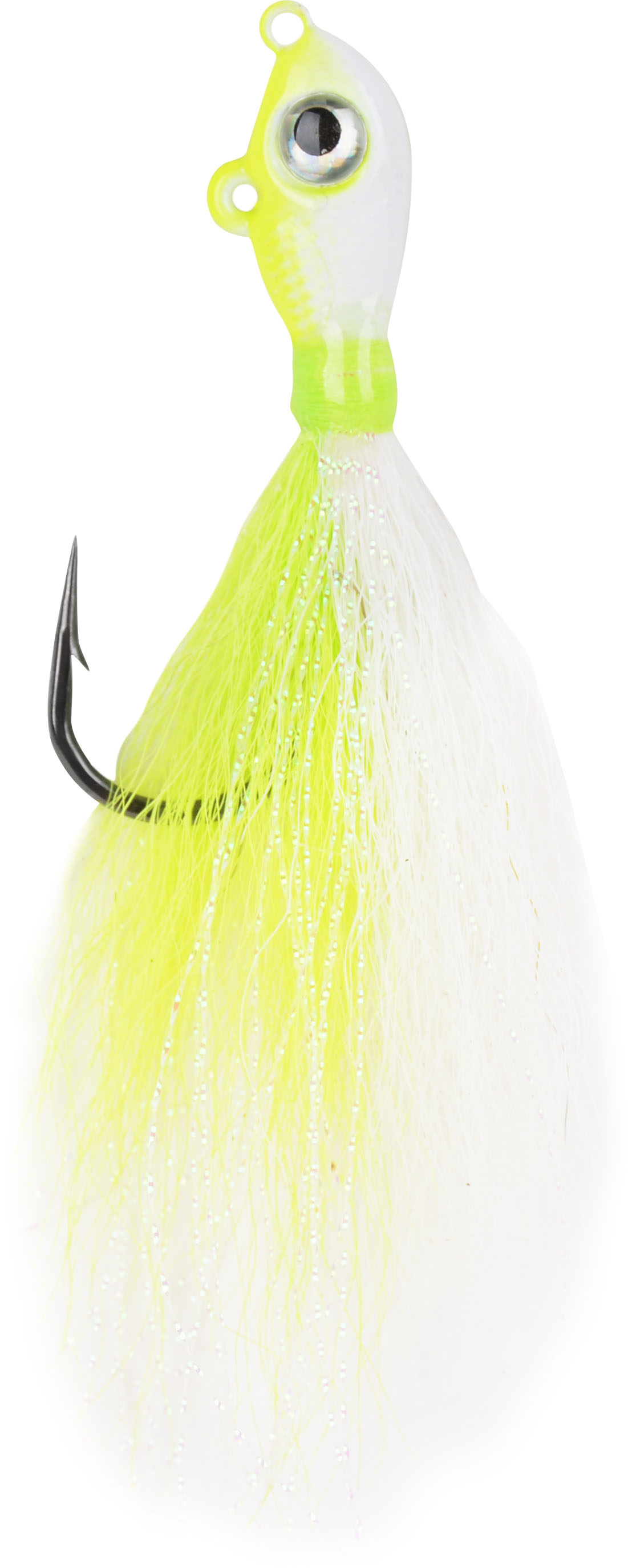 Mustad Big Eye Bucktail jiggskalle 7 g med 2/0 krok chartreuse/white 1-pack
