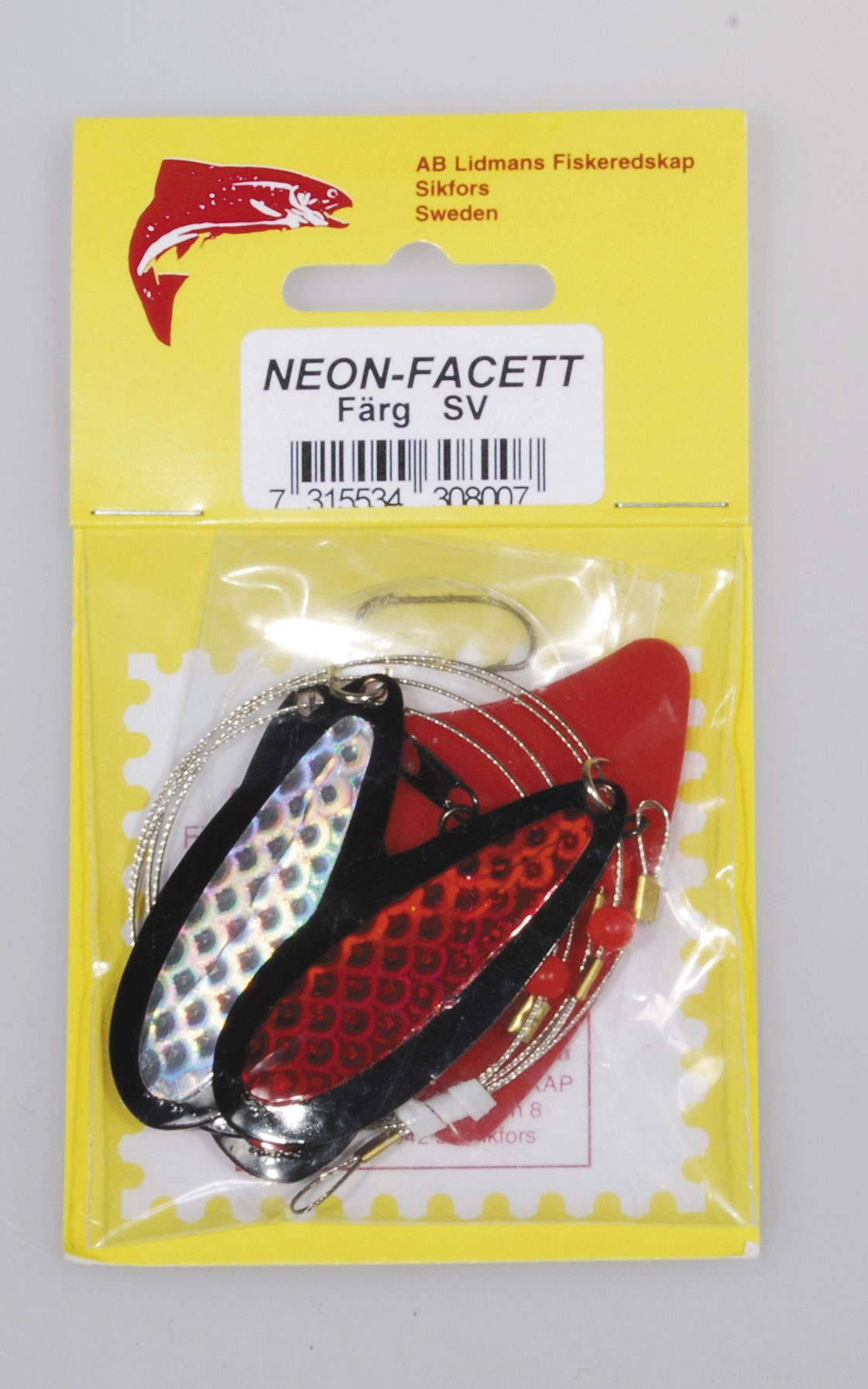 Lidmans Fiskeredskap Neon-Facett svart/silver/röd (SV) 1-pack