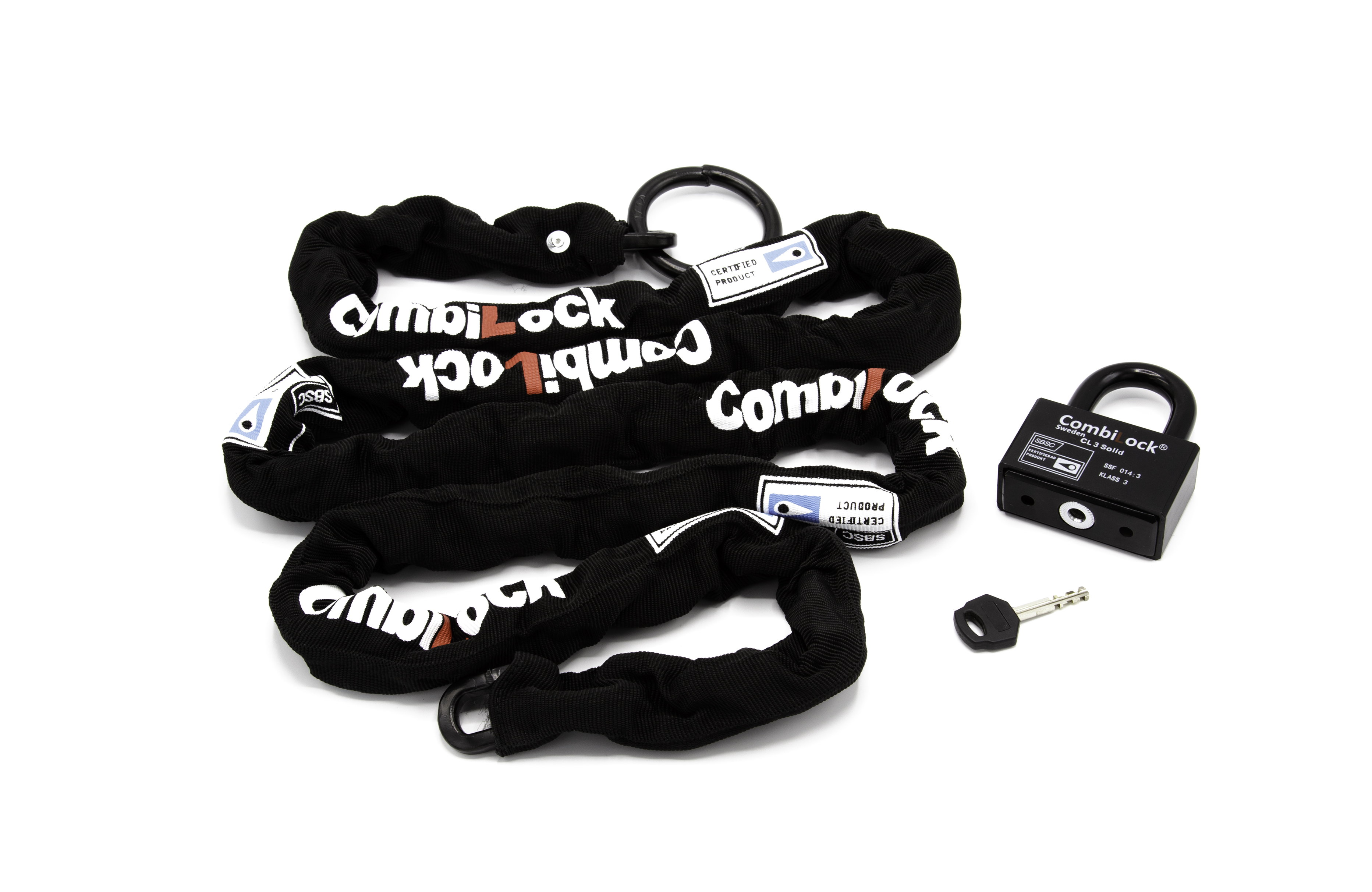CombiLock Solid hänglås + låskätting 2.4 m (klass 3) svart