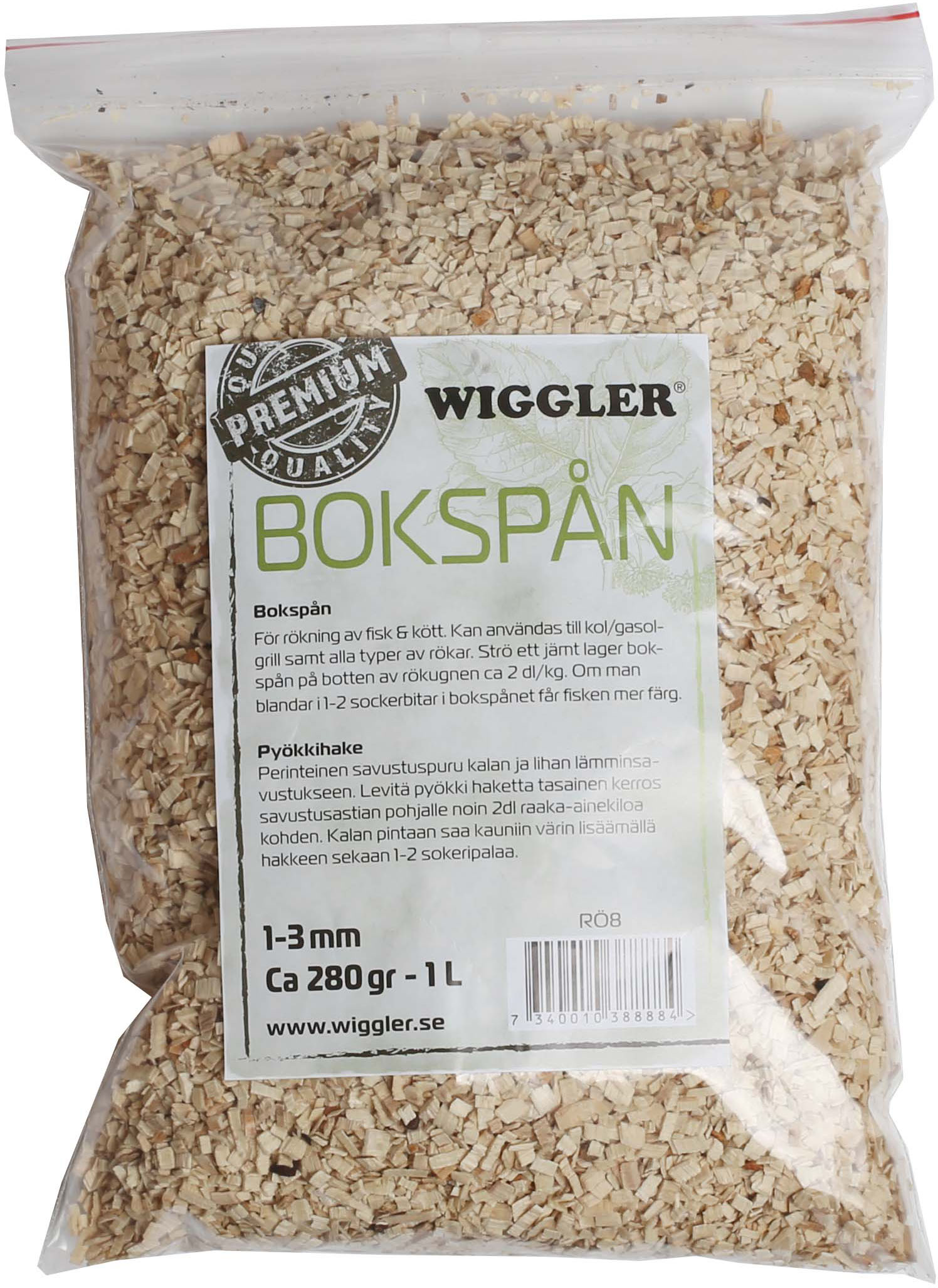 Wiggler rökspån (bok) 280 g/1 liter