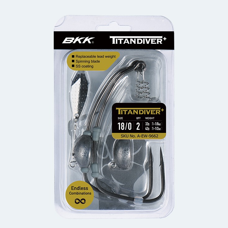 BKK Titan Diver+ viktad offsetkrok med spinner-blad stl. 14/0, 2-pack