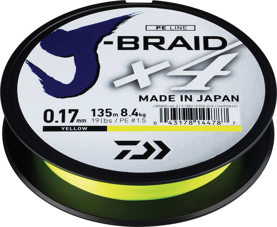 Daiwa J-Braid X4 flätlina gul 13 lb/5.9 kg 0.130 mm x 135 m