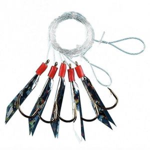 Fladen Plankton jig with 5 pcs size #2/0 hooks, reflective tape, and red head 