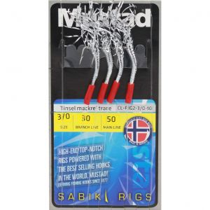Mustad Tinsel Mackerel Trace med 4 st stl. #3/0 krokar silver/röd 1-pack