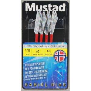 Mustad Flector Mackerel Trace med 4 st stl. #1/0 krokar silver/röd 1-pack