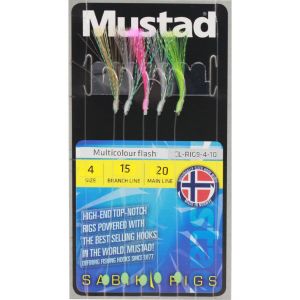 Mustad Multi Colour Flash Rig with 5 pcs size #4 hooks multi