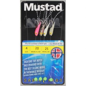 Mustad Multi Colour Shrimp Rig med 4 st stl. #4 krokar lys 1-pack