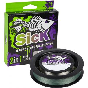 Berkley Sick Two in One - X8 flätlina moss green 0.080 mm x 150 m & fluorocarbon tafsmaterial 0.300 mm x 50 m