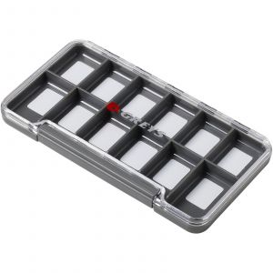 Greys Slim waterproof fly box with 12 compartments [19 x 10 x 17 cm] clear/grey