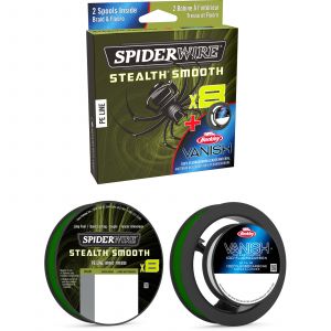SpiderWire Stealth Smooth x8 flätlina moss green 0.090 mm x 150 m + Berkley Vanish Fluorocarbon 0.250 mm x 50 m