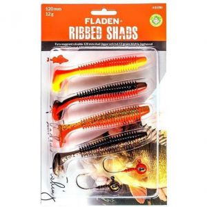 Fladen Ribbed Shad kit 12 cm [12 g skalle] red/gold/black 2+4-pack