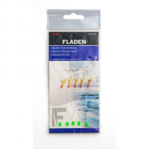 Fladen Sea Rig Herring häckla med 5 st stl. #7 krokar äkta fiskhud/gult huvud & lyspärla 1-pack