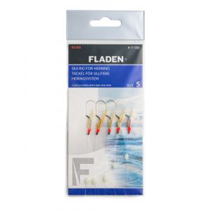 Fladen Sea Rig Herring häckla med 5 st stl. #5 cirkelkrokar äkta fiskhud/rött huvud & lyspärla 1-pack