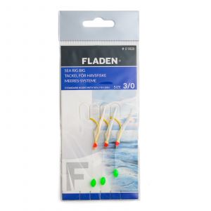 Fladen Sea Rig Big häckla med 5 st stl. #3/0 krokar äkta fiskhud/rött huvud & lyspärla 1-pack
