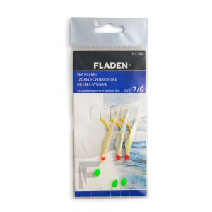 Fladen Sea Rig Big häckla med 5 st stl. #7/0 krokar äkta fiskhud/rött huvud & lyspärla 1-pack
