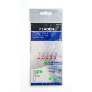 Fladen Sea Rig Herring häckla med 5 st stl. #6 krokar vita fjädrar/rött huvud & lyspärla 1-pack