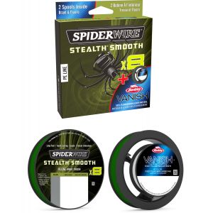 SpiderWire Stealth Smooth x8 flätlina moss green 0.150 mm x 150 m + Berkley Vanish Fluorocarbon 0.400 mm x 40 m