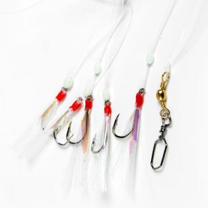 Fladen Flash feather jig with luminescent bead & 5 pcs hooks white 