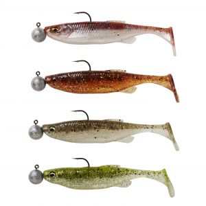 Savage Gear Fat Minnow T-Tail RTF 7.5 cm [5 g] + 7.5 g jiggskalle med 1/0 krok clear water mix 4+4-pack