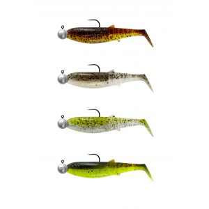 Savage Gear Cannibal Shad 8 cm [5 g] + jiggskalle 7.5 g med 2/0 krok 4+4-pack