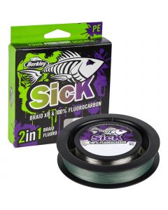 Berkley Sick Two in One - X8 flätlina moss green 0.120 mm x 150 m & fluorocarbon tafsmaterial 0.300 mm x 50 m