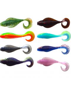 FJ Gear Abborre & Gös curly tail-jigg 8.2 cm [4 g] blandade färger 8-pack