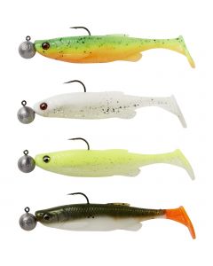 Savage Gear Fat Minnow T-Tail RTF 10.5 cm [11 g] + 10 g jiggskalle med 3/0 krok 4+4-pack
